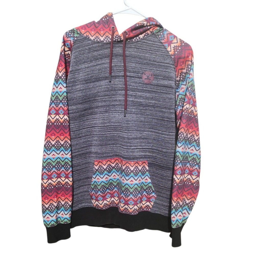 Hooey Mens XL Southwest Aztec Sleeve Hoodie Charcoal Grey Heather Pullover